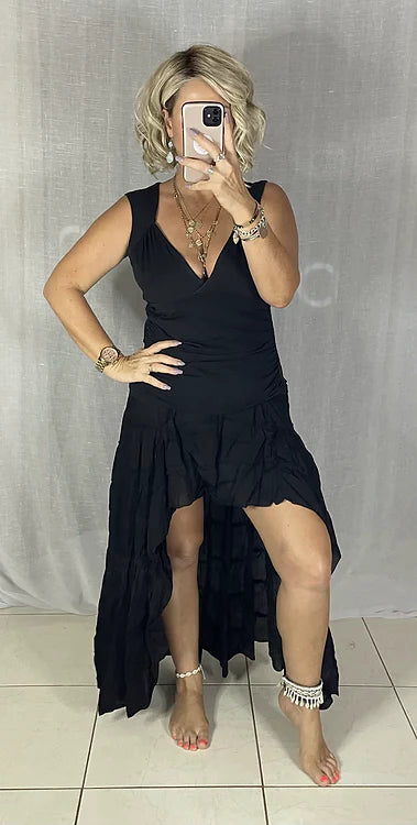Daphne Skirt - Midnight Black side tie